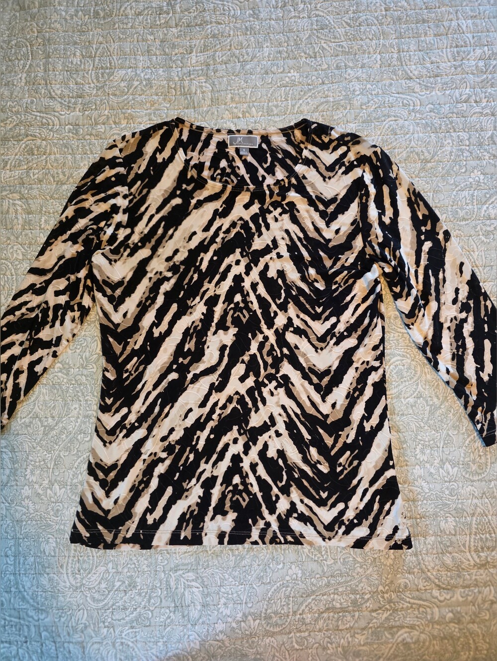 JM Collection Abstract Zebra Animal Print 3/4 Sleeve Top Size Small